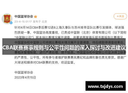 CBA联赛赛事规则与公平性问题的深入探讨与改进建议
