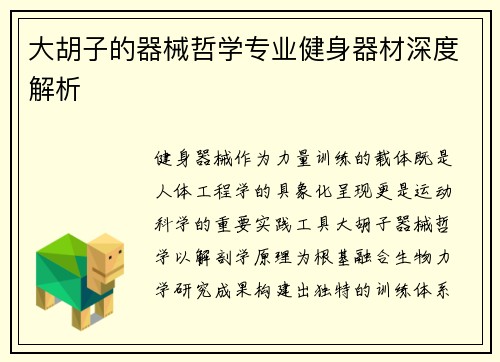 大胡子的器械哲学专业健身器材深度解析