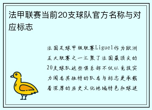 法甲联赛当前20支球队官方名称与对应标志