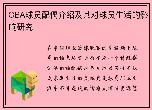 CBA球员配偶介绍及其对球员生活的影响研究