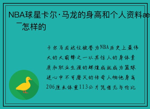 NBA球星卡尔·马龙的身高和个人资料是怎样的
